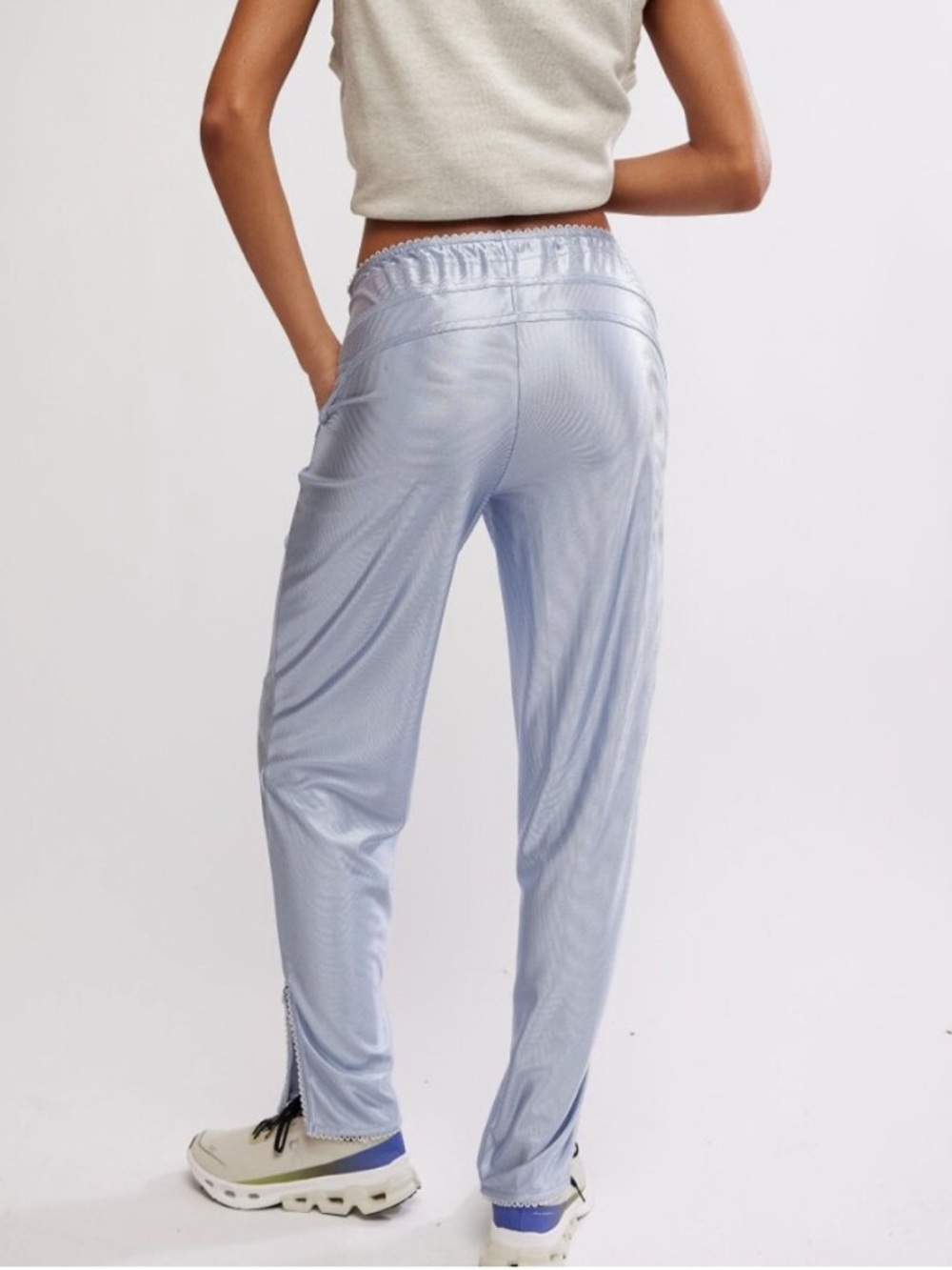 Free People NWT FP Movement by Free People Silver Satin Track Pants - Picture 5 of 12